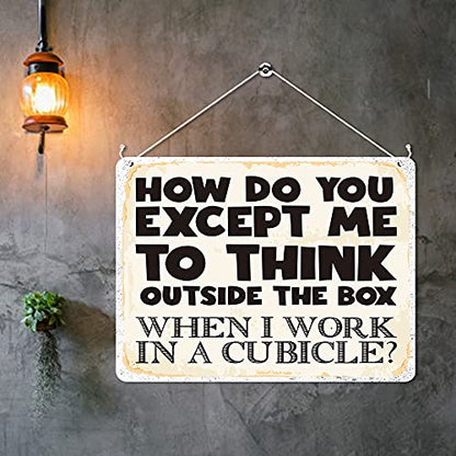Kruzroyal MP323 HOW DO YOU EXCEPT ME TO THINK OUTSIDE THE BOX,When i work in a cubicle? Funny Novelty Retro Vintage Metal Wall Sign Plaque 20cm x 15cm