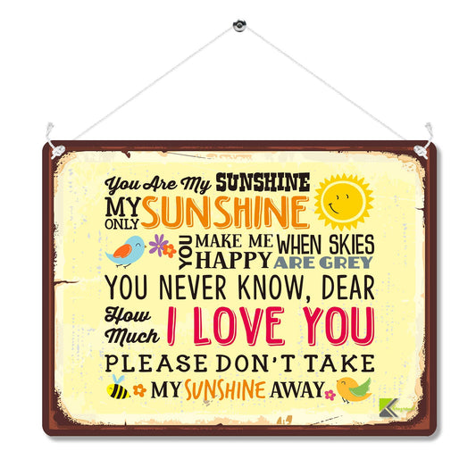 Kruzroyal You Are My Sunshine Metal Wall Sign, Inspirational Love You Quote Novelty Plaque Gift, Retro Vintage Tin Decor for Nursery or Bedroom, 20x15cm