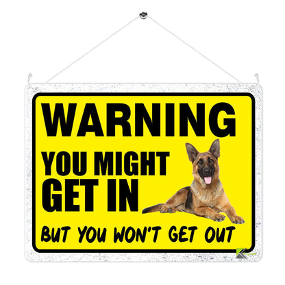 Kruzroyal MP329 WARNING YOU MIGHT GET IN, But you won't get out. Funny Novelty Retro Vintage Metal Wall Sign Plaque 20cm x 15cm