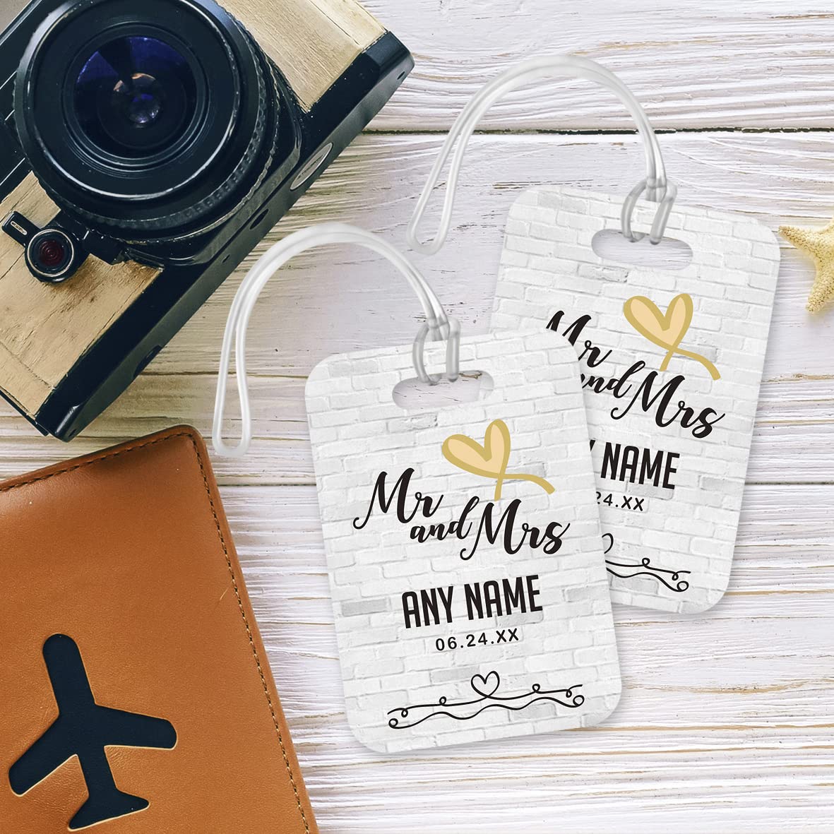 PLT231 Personalised MR and MRS (Surname) (Date) Married Novelty Funny Unique Designer Gift Glossy Plastic Suitcase Luggage Tag