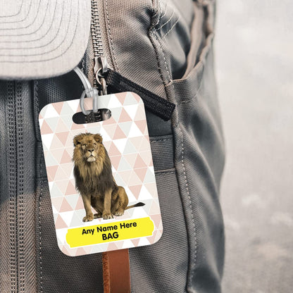 PLT246 Personalised Name's Bag with Lion Image Novelty Funny Unique Designer Gift Glossy Plastic Suitcase Luggage Tag