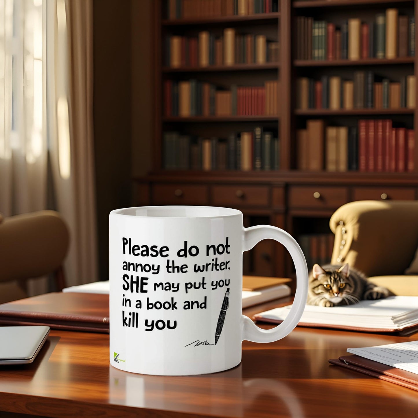 Kruzroyal Do Not Annoy Writer Mug | Funny Book Author Gift Ceramic Coffee Tea Cup for Novelist, Editor, Friend | She May Put You in a Book