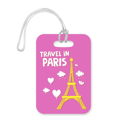LT007 Travel in Paris Novelty Funny Unique Designer Gift Glossy Plastic Suitcase Luggage Tag
