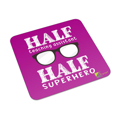 FM046 Half Teaching Assistant Half Superhero Novelty Funny Idea Glossy Metal Square Fridge Magnet