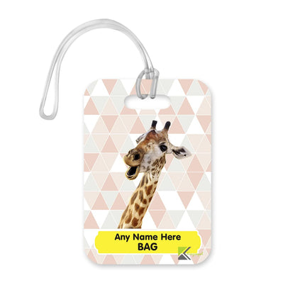 PLT250 Personalised Name's Bag with Giraffe Image Novelty Funny Unique Designer Gift Glossy Plastic Suitcase Luggage Tag