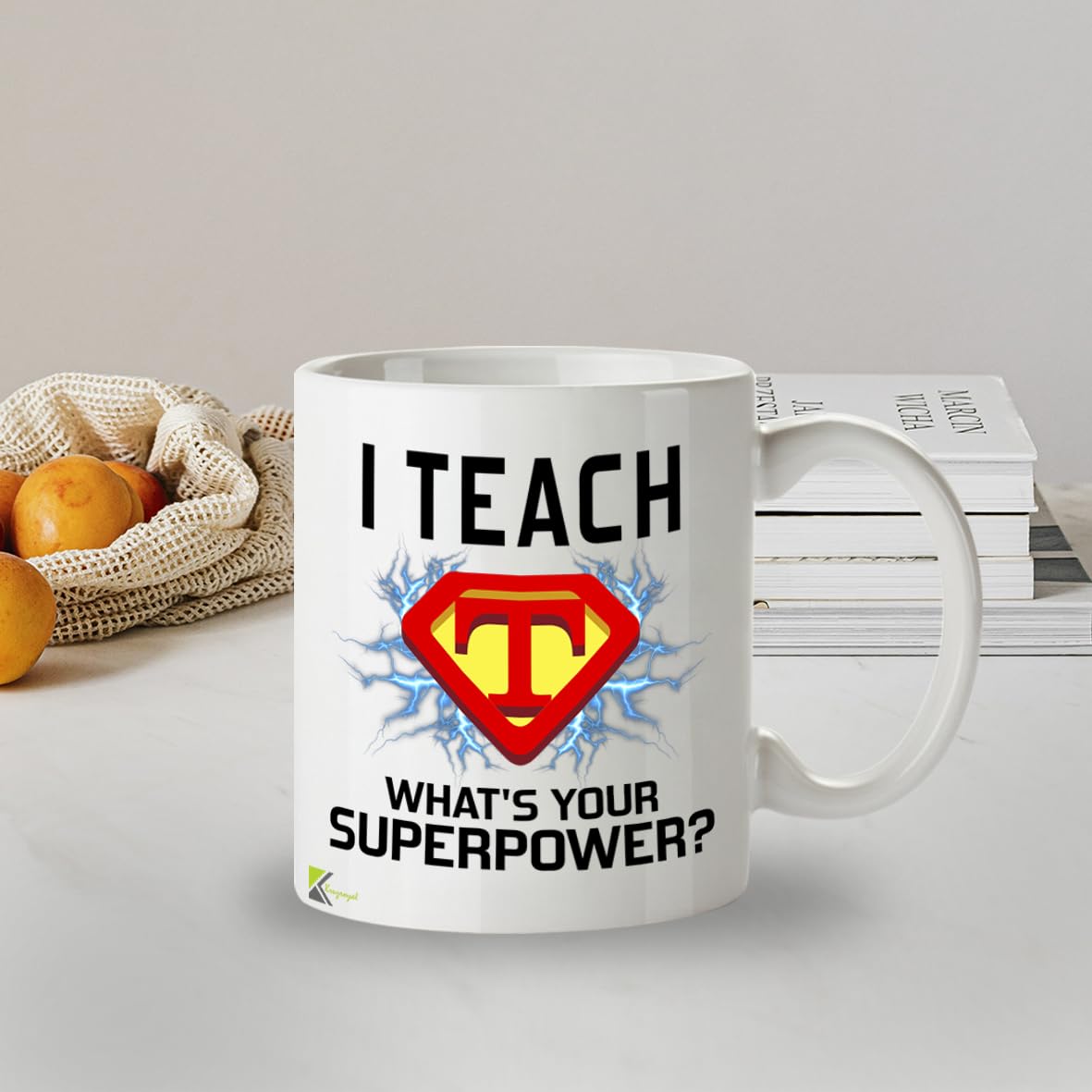 Kruzroyal Teacher Mug Gift 11oz/325ml - I Teach What's Your Superpower Funny Ceramic Cup for Teachers Men Women - Appreciation Thank You Present
