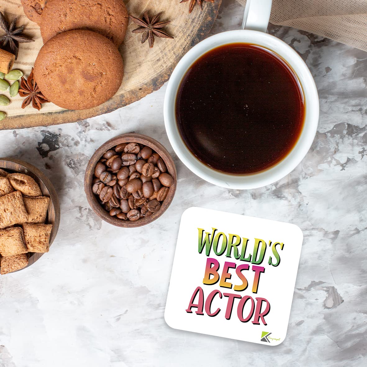 WB065 World's Best Actor MDF Wooden Coaster by Kruzroyal | Gift for Actor | Unique Novelty Present | 9cm x 9cm | Coffee Tea MDF Wooden Coaster