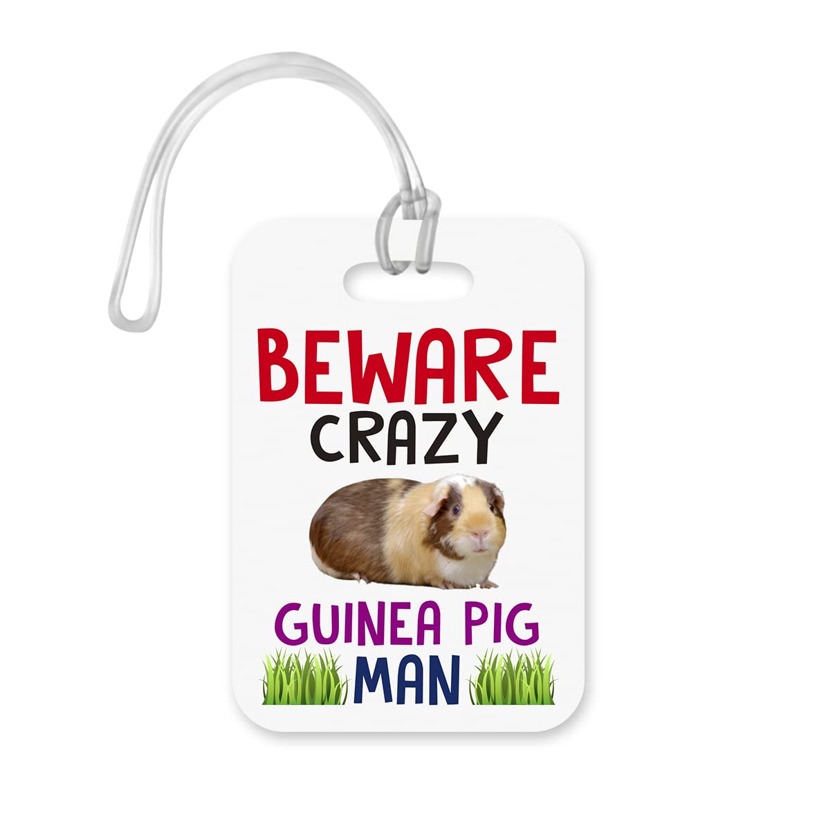 LT030 Beware Crazy Guinea Pig Man Novelty Funny Unique Designer Gift Glossy Plastic Suitcase Luggage Tag