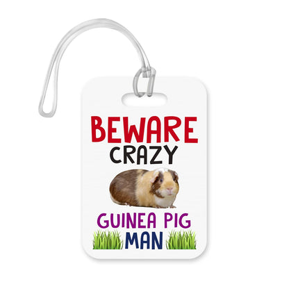 LT030 Beware Crazy Guinea Pig Man Novelty Funny Unique Designer Gift Glossy Plastic Suitcase Luggage Tag