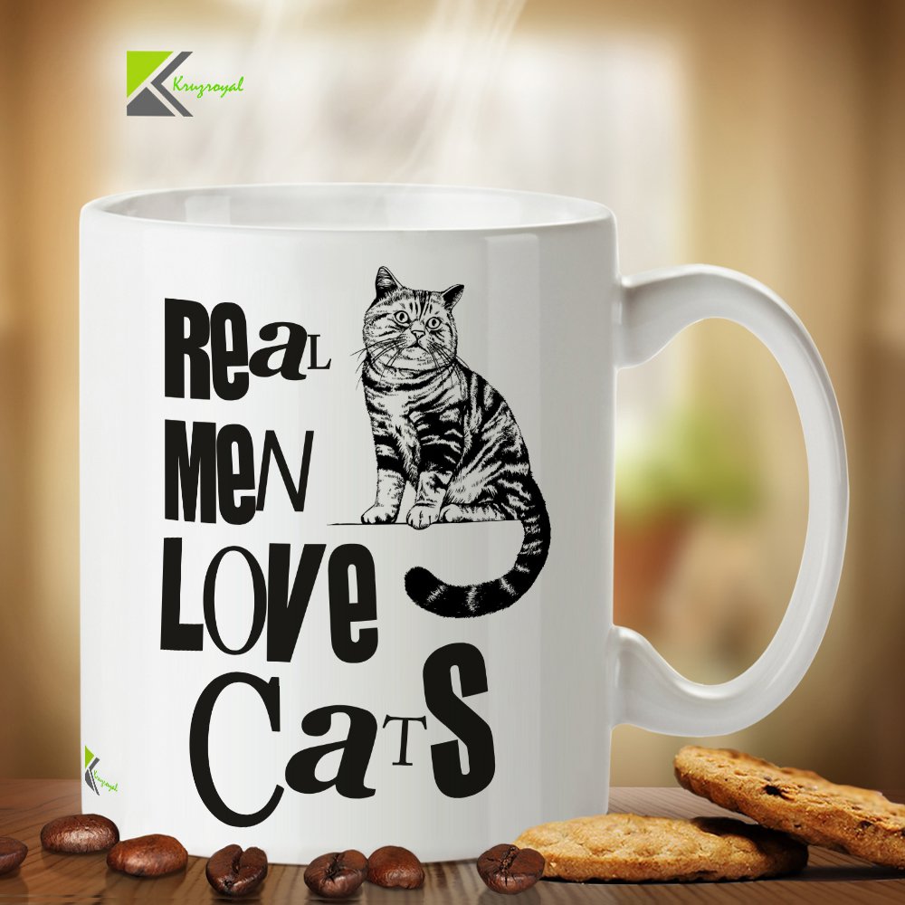Kruzroyal DZ210 Real Men Love Cats Funny Novelty Great Gift Idea Coffee Tea Mug