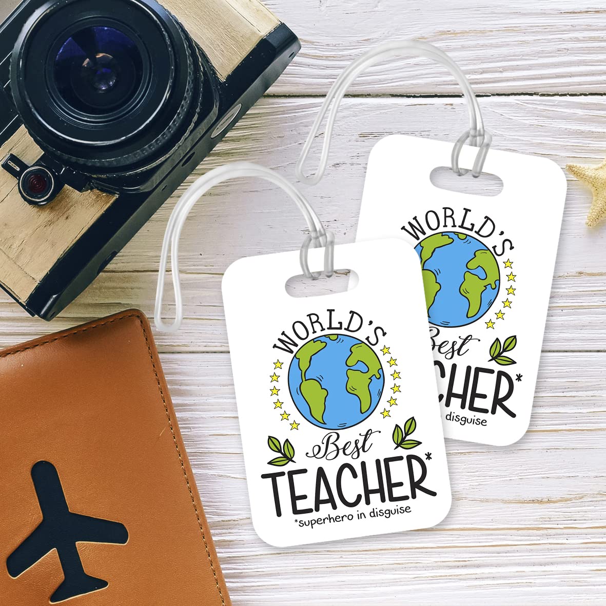 LT182 World's Best Teacher Novelty Funny Unique Designer Gift Glossy Plastic Suitcase Luggage Tag