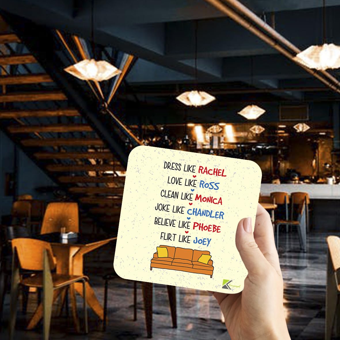 CS257 FRIENDS TV Show Rachel, Ross, Monica, Chandler, Phoebe, Joey Novelty Funny Coffee Tea Drink Gift Glossy MDF Wooden Coaster | Gifts for Women Men Best Friend Fan Birthday Present