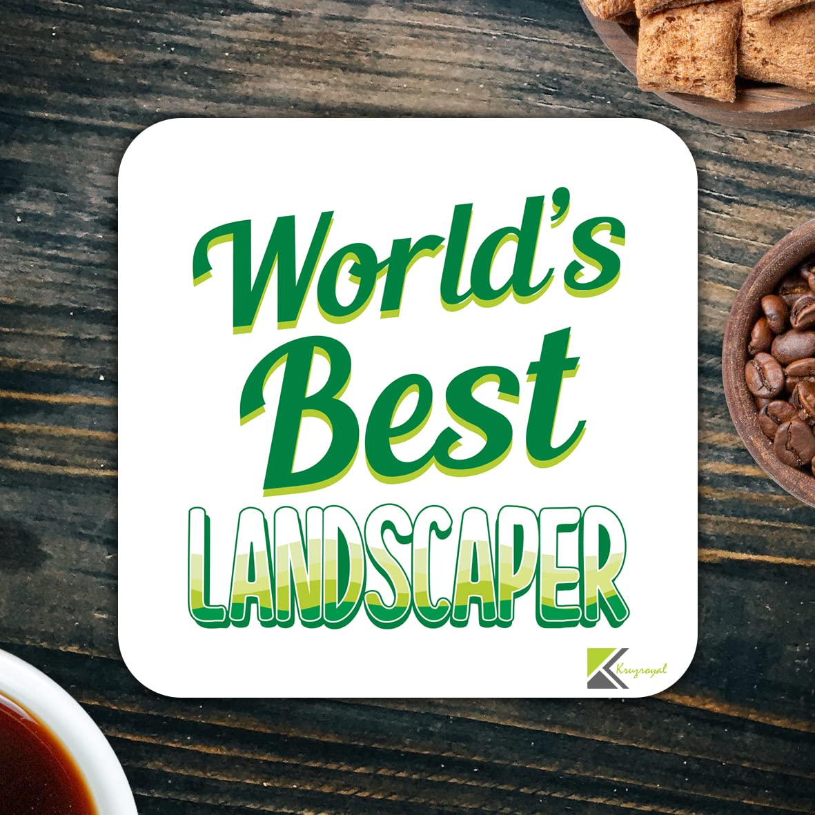 WB032 World's Best Landscaper MDF Wooden Coaster by Kruzroyal | Gift for Landscaper | Unique Novelty Present | 9cm x 9cm | Coffee Tea MDF Wooden Coaster