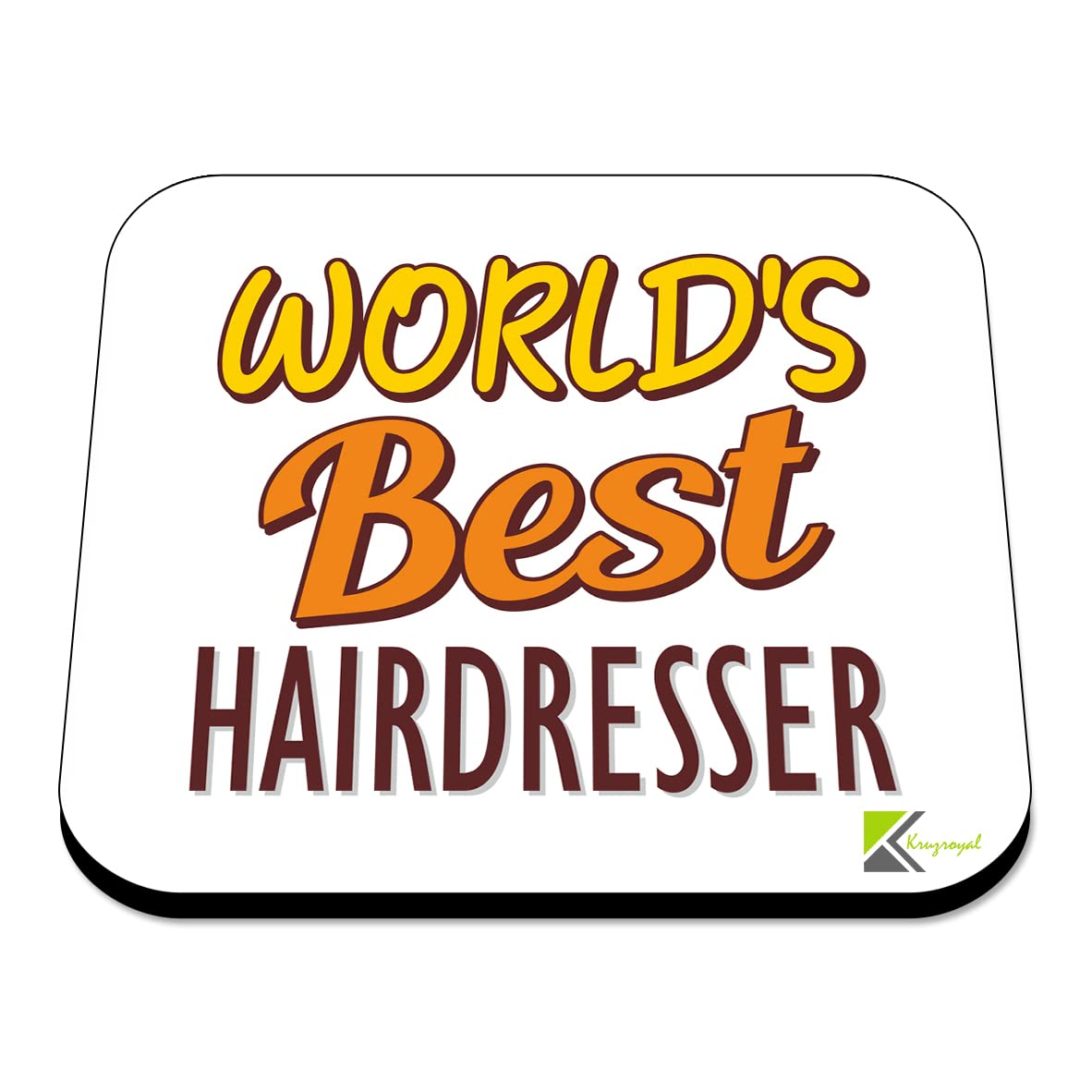 WB077 World's Best Hairdresser MDF Wooden Coaster by Kruzroyal | Gift for Hairdresser | Unique Novelty Present | 9cm x 9cm | Coffee Tea MDF Wooden Coaster
