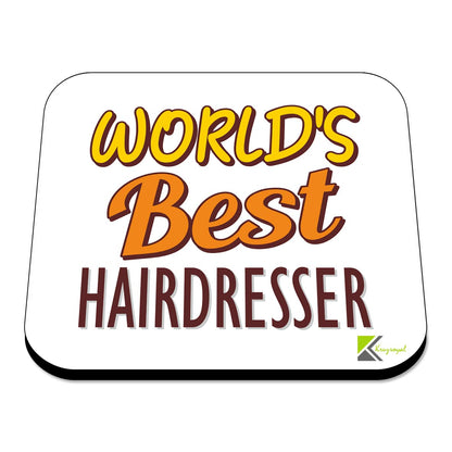 WB077 World's Best Hairdresser MDF Wooden Coaster by Kruzroyal | Gift for Hairdresser | Unique Novelty Present | 9cm x 9cm | Coffee Tea MDF Wooden Coaster