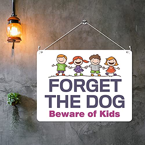 Kruzroyal MP310 Forget the DOG Beware of kids Funny Novelty Retro Vintage Metal Wall Sign Plaque 20cm x 15cm