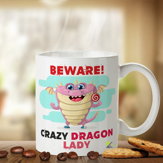 Kruzroyal Beware Crazy Dragon Lady Mug - Funny Dragon Gift for Women - 11oz Ceramic Coffee Mug - Fantasy Lover Gift