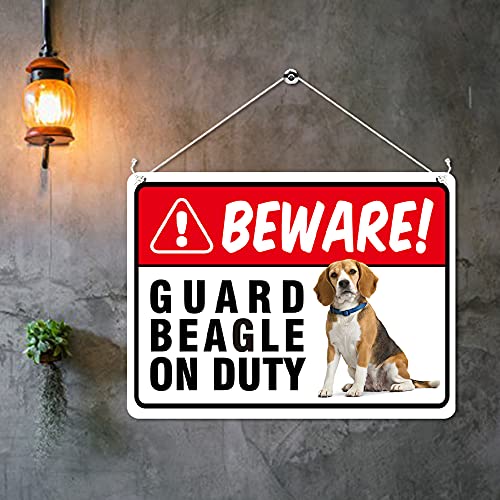Kruzroyal MP343 BEWARE!, Guard beagle on duty. Funny Novelty Retro Vintage Metal Wall Sign Plaque 20cm x 15cm