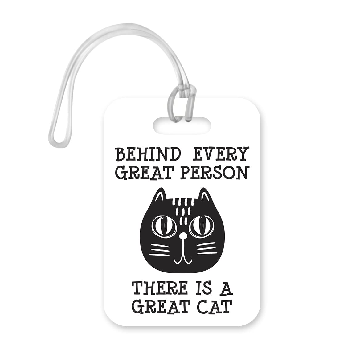 LT124 Behind Every Great Person There is A Great Cat Novelty Funny Unique Designer Gift Glossy Plastic Suitcase Luggage Tag