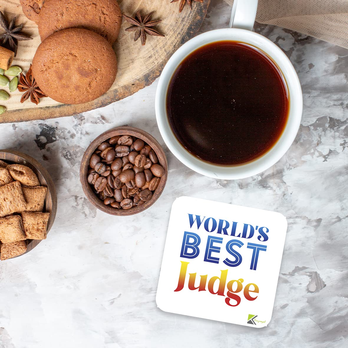 WB083 World's Best Judge MDF Wooden Coaster by Kruzroyal | Gift for Judge | Unique Novelty Present | 9cm x 9cm | Coffee Tea MDF Wooden Coaster