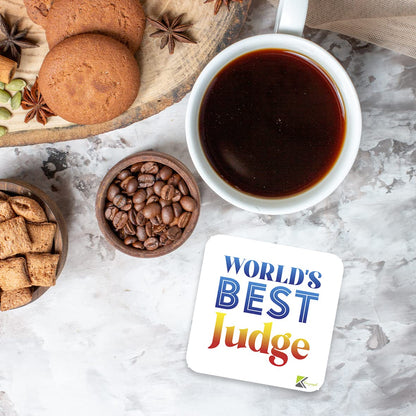 WB083 World's Best Judge MDF Wooden Coaster by Kruzroyal | Gift for Judge | Unique Novelty Present | 9cm x 9cm | Coffee Tea MDF Wooden Coaster