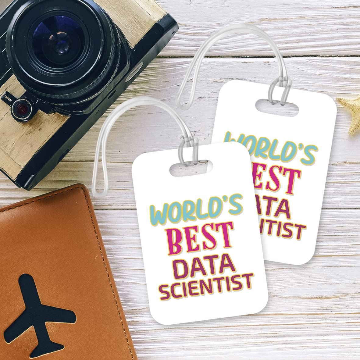 LT491 World's Best Data Scientist Novelty Funny Unique Designer Gift, Suitcase, Glossy Plastic Luggage Tag for Data Scientist