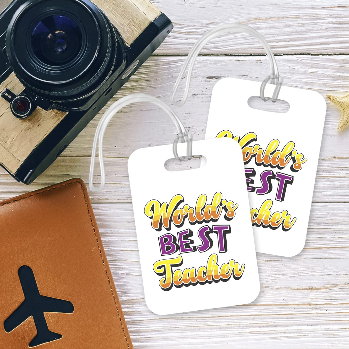 LT433 World's Best Teacher Novelty Funny Unique Designer Gift, Suitcase, Glossy Plastic Luggage Tag for Teacher