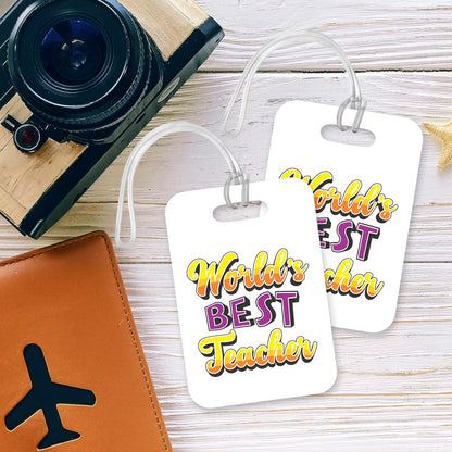LT433 World's Best Teacher Novelty Funny Unique Designer Gift, Suitcase, Glossy Plastic Luggage Tag for Teacher