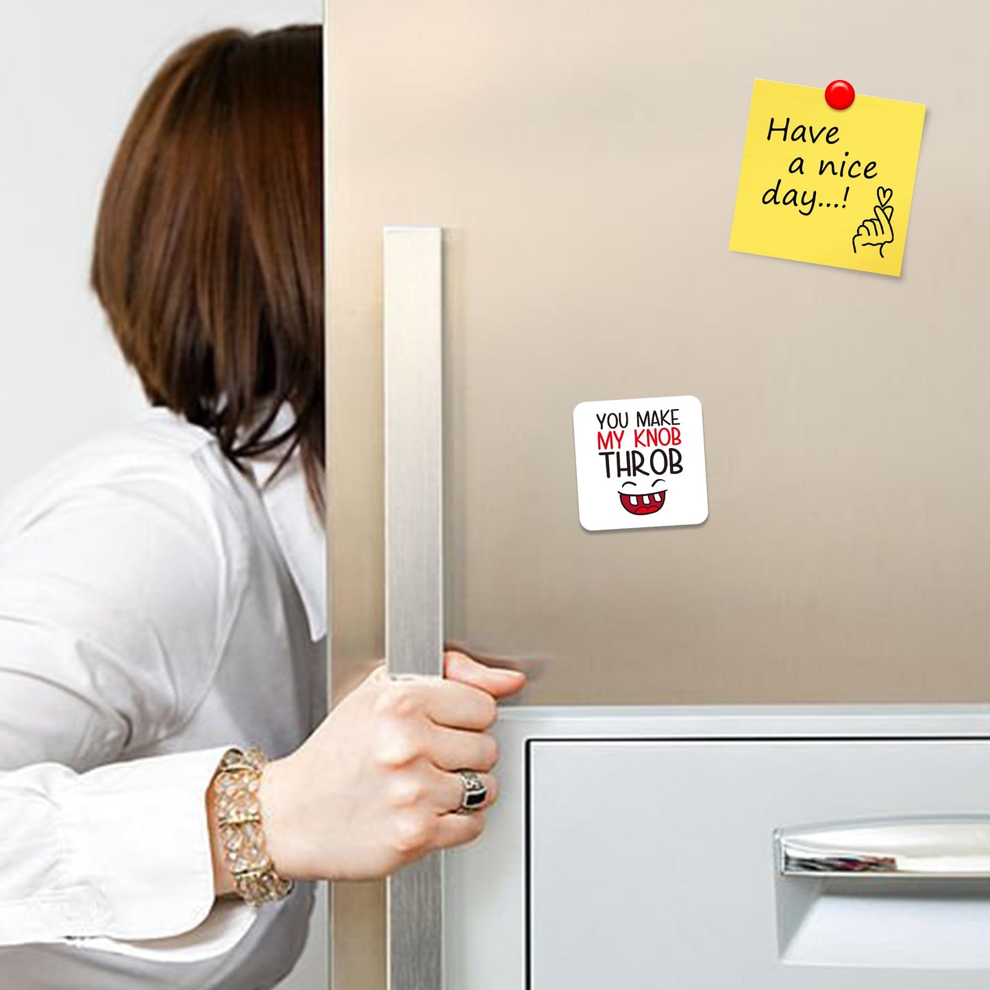 FM020 You make my knob throb Novelty Funny Idea Glossy Metal Square Fridge Magnet