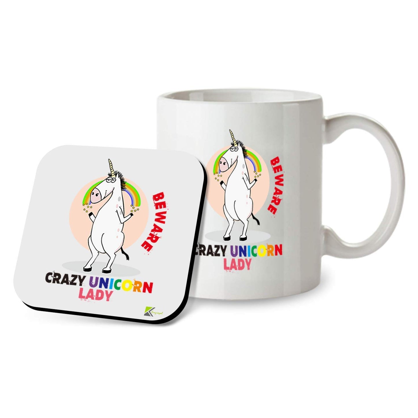 Kruzroyal SM041 Beware Crazy Unicorn Lady - 11OZ Mug & Matching Coaster Set