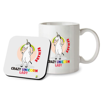Kruzroyal SM041 Beware Crazy Unicorn Lady - 11OZ Mug & Matching Coaster Set