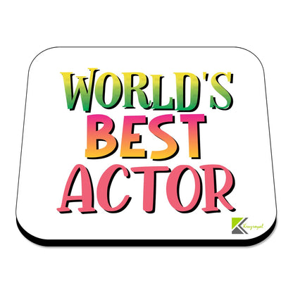 WB065 World's Best Actor MDF Wooden Coaster by Kruzroyal | Gift for Actor | Unique Novelty Present | 9cm x 9cm | Coffee Tea MDF Wooden Coaster