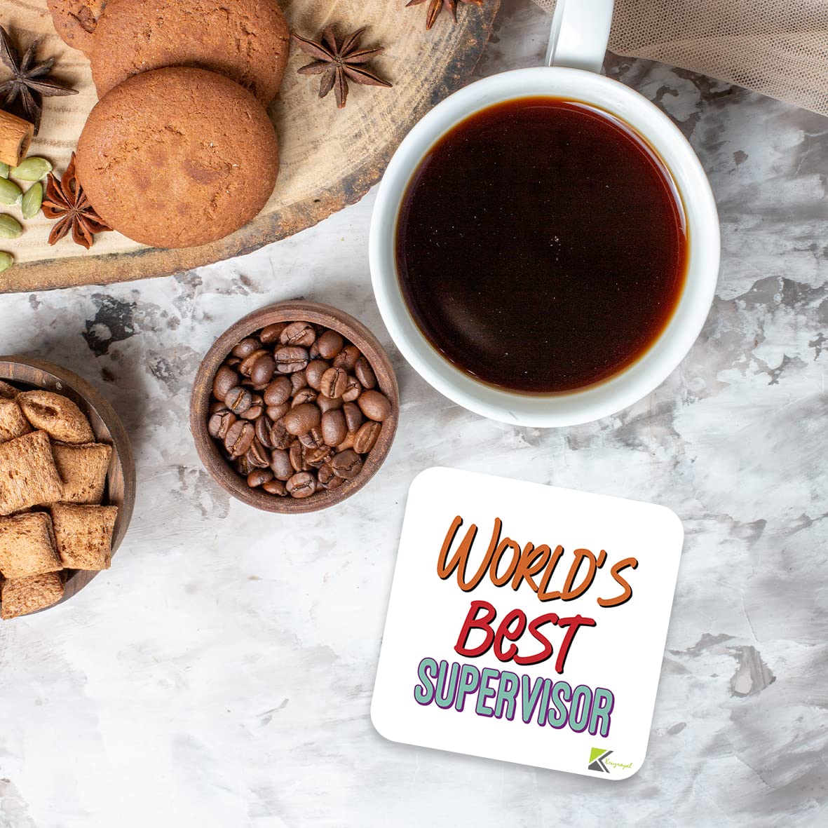 WB096 World's Best Supervisor MDF Wooden Coaster by Kruzroyal | Gift for Supervisor| Unique Novelty Present | 9cm x 9cm | Coffee Tea MDF Wooden Coaster
