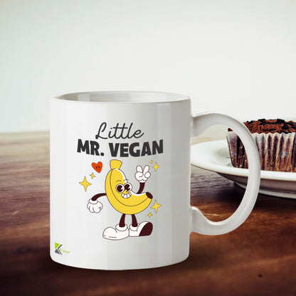 Kruzroyal Little Mr Vegan Mug | Funny Vegan Gift for Men Him | Retro 70s Cartoon Design | 11oz Ceramic Coffee Mug | Dishwasher Microwave Safe