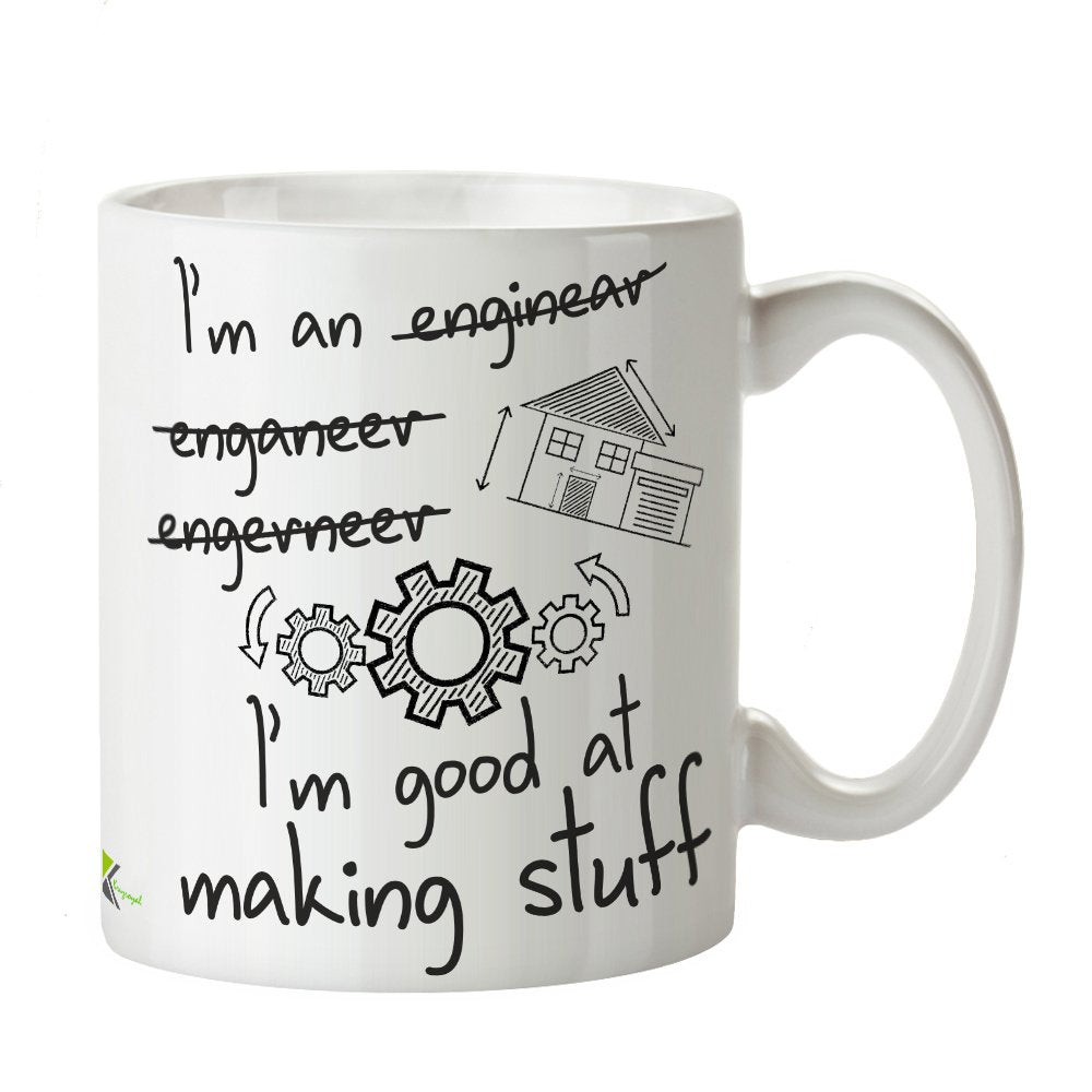 Kruzroyal Funny Engineer Mug, I'm an Engineer I'm Good At Making Stuff Design, Novelty Gift for Civil, Mechanical or Software Engineer, White Ceramic, 11 oz