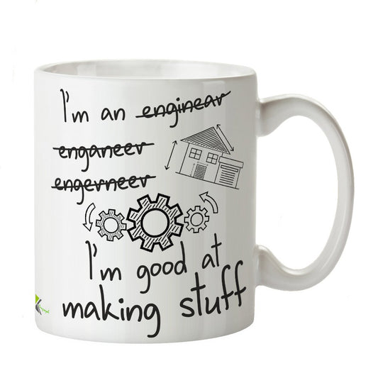 Kruzroyal Funny Engineer Mug, I'm an Engineer I'm Good At Making Stuff Design, Novelty Gift for Civil, Mechanical or Software Engineer, White Ceramic, 11 oz