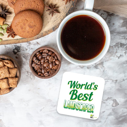 WB032 World's Best Landscaper MDF Wooden Coaster by Kruzroyal | Gift for Landscaper | Unique Novelty Present | 9cm x 9cm | Coffee Tea MDF Wooden Coaster