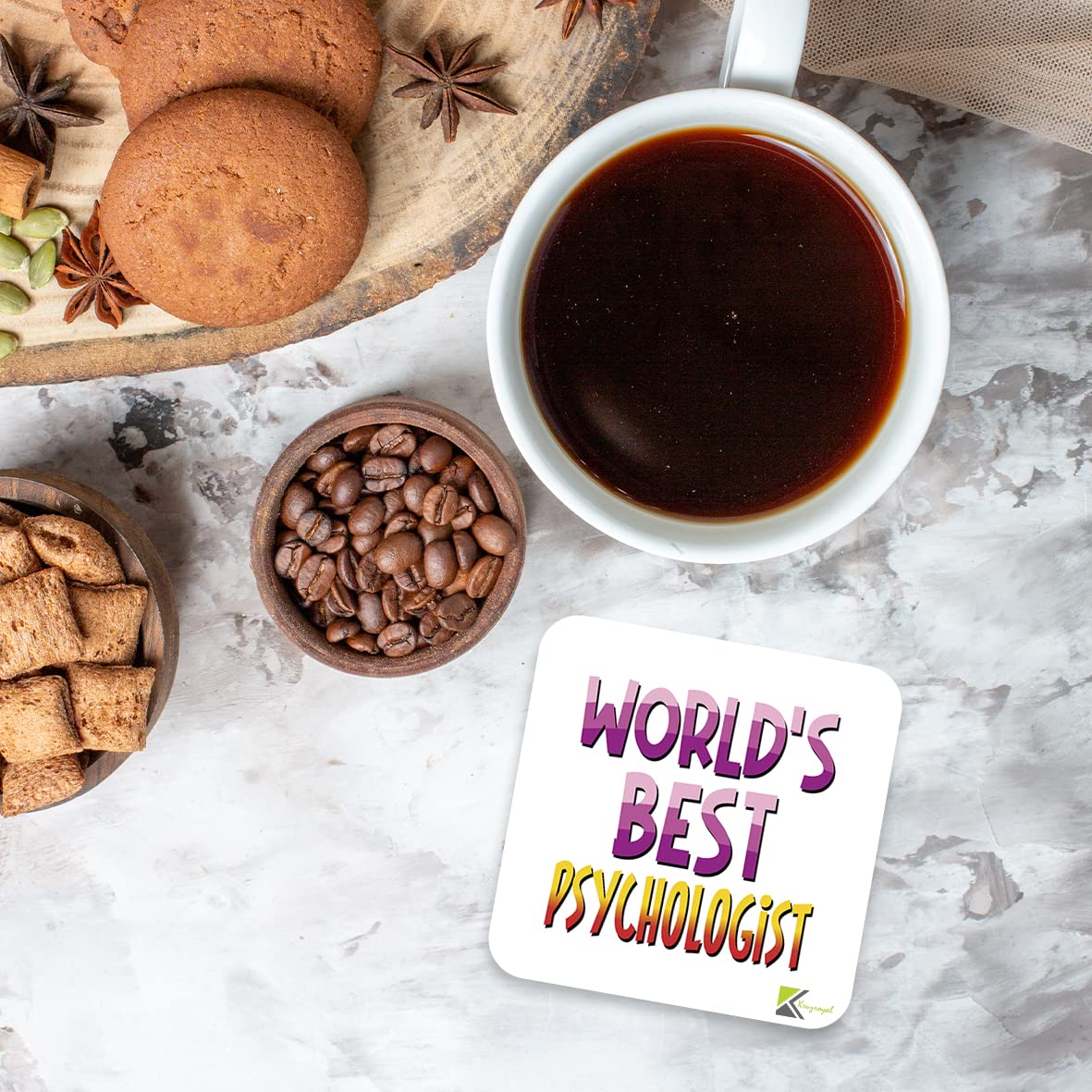 WB062 World's Best Psychologist MDF Wooden Coaster by Kruzroyal | Gift for Psychologist | Unique Novelty Present | 9cm x 9cm | Coffee Tea MDF Wooden Coaster