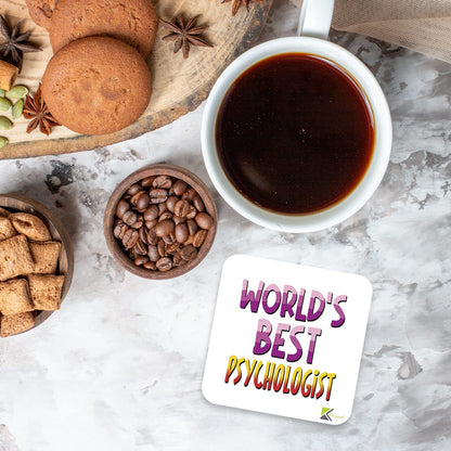 WB062 World's Best Psychologist MDF Wooden Coaster by Kruzroyal | Gift for Psychologist | Unique Novelty Present | 9cm x 9cm | Coffee Tea MDF Wooden Coaster
