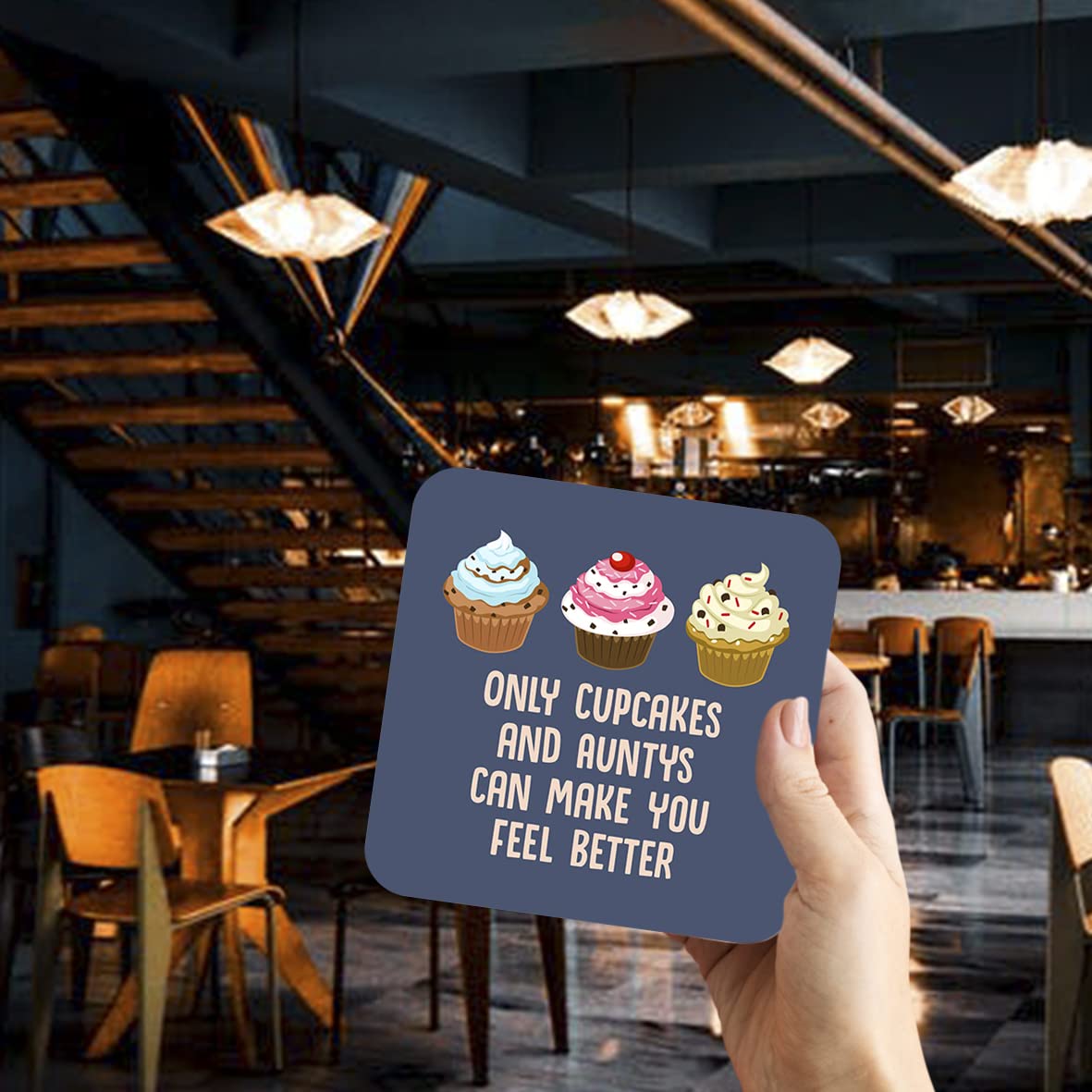 CS649 Only Cupcakes and Auntys can Make You Feel Better Novelty Funny Coffee Tea Drink Gift Glossy MDF Wooden Coaster