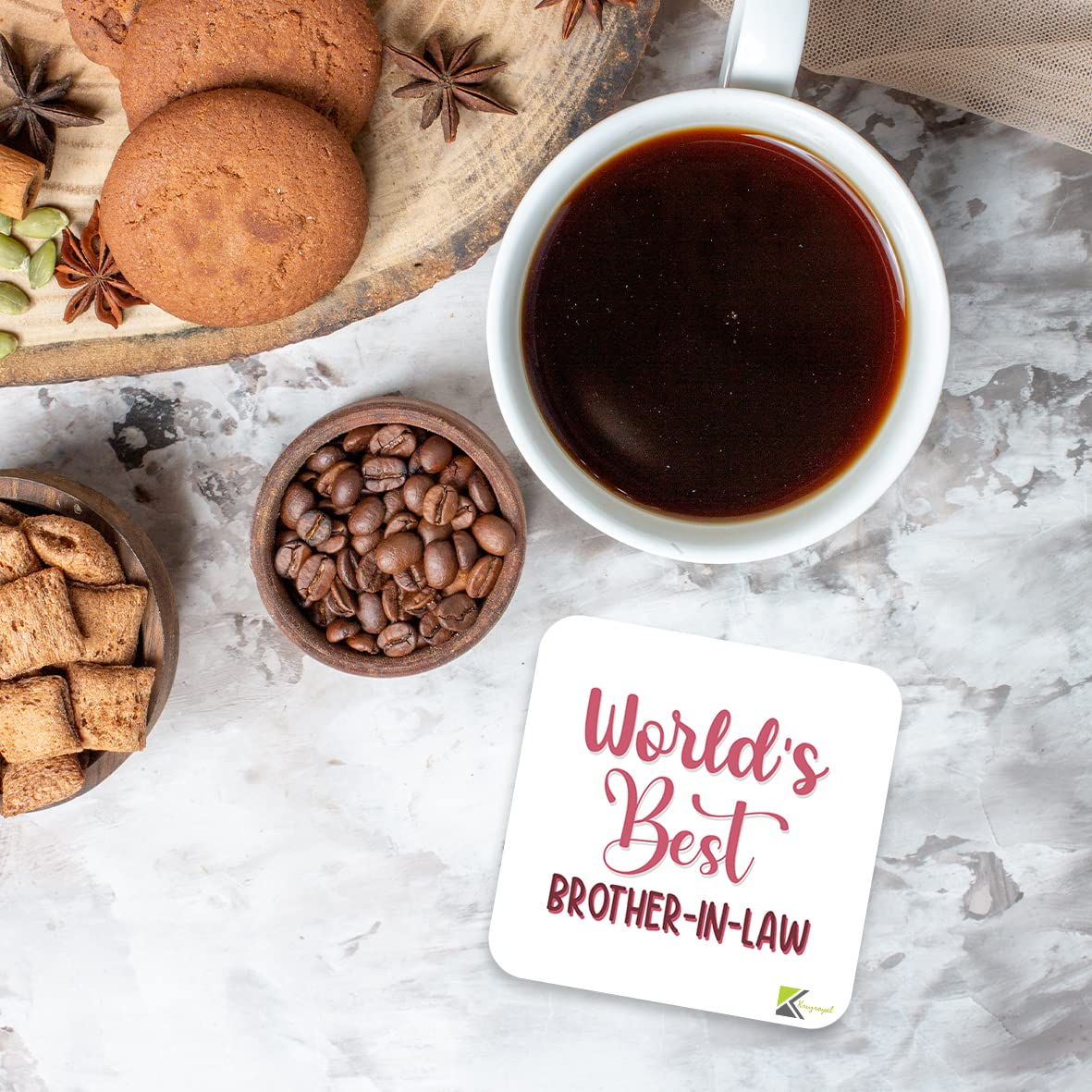 WB097 World's Best Brother-in-law MDF Wooden Coaster by Kruzroyal | Gift for Brother-in-law| Unique Novelty Present | 9cm x 9cm | Coffee Tea MDF Wooden Coaster