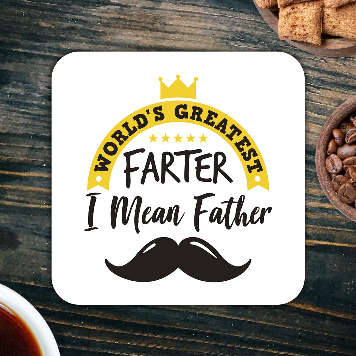 CS570 World's Greatest Farter I Mean Father Novelty Funny Coffee Tea Drink Gift Glossy MDF Wooden Coaster