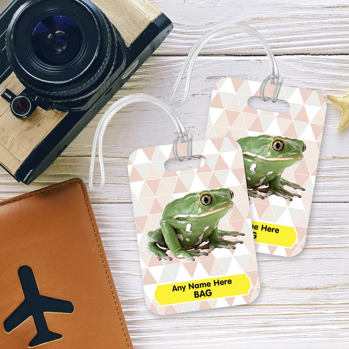 PLT248 Personalised Name's Bag with Frog Image Novelty Funny Unique Designer Gift Glossy Plastic Suitcase Luggage Tag