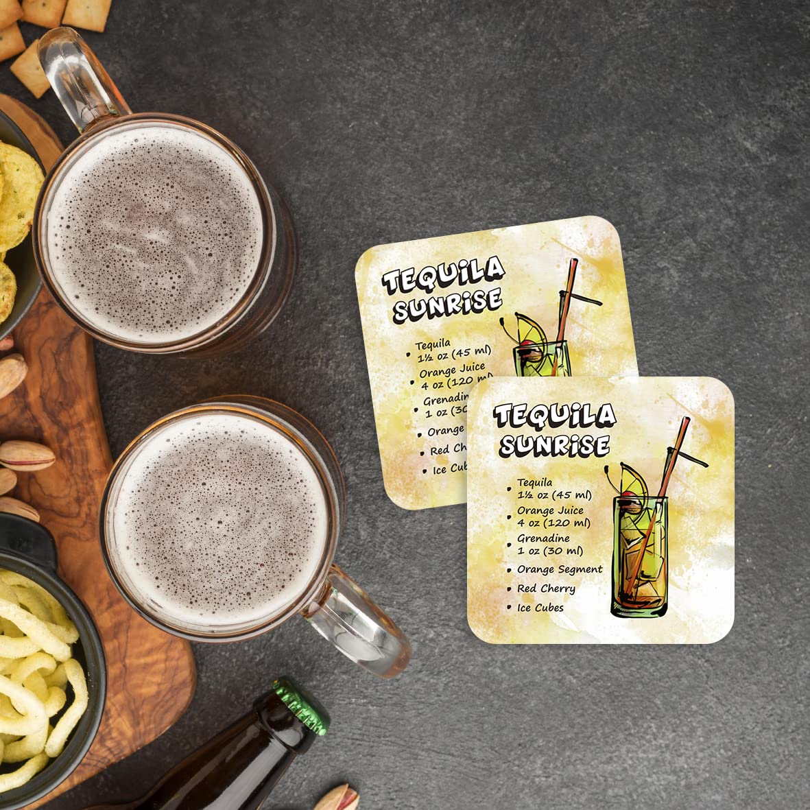 CS691 Drink Recipe Tequila Sunrise Novelty Funny Coffee Tea Drink Gift Glossy MDF Wooden Coaster