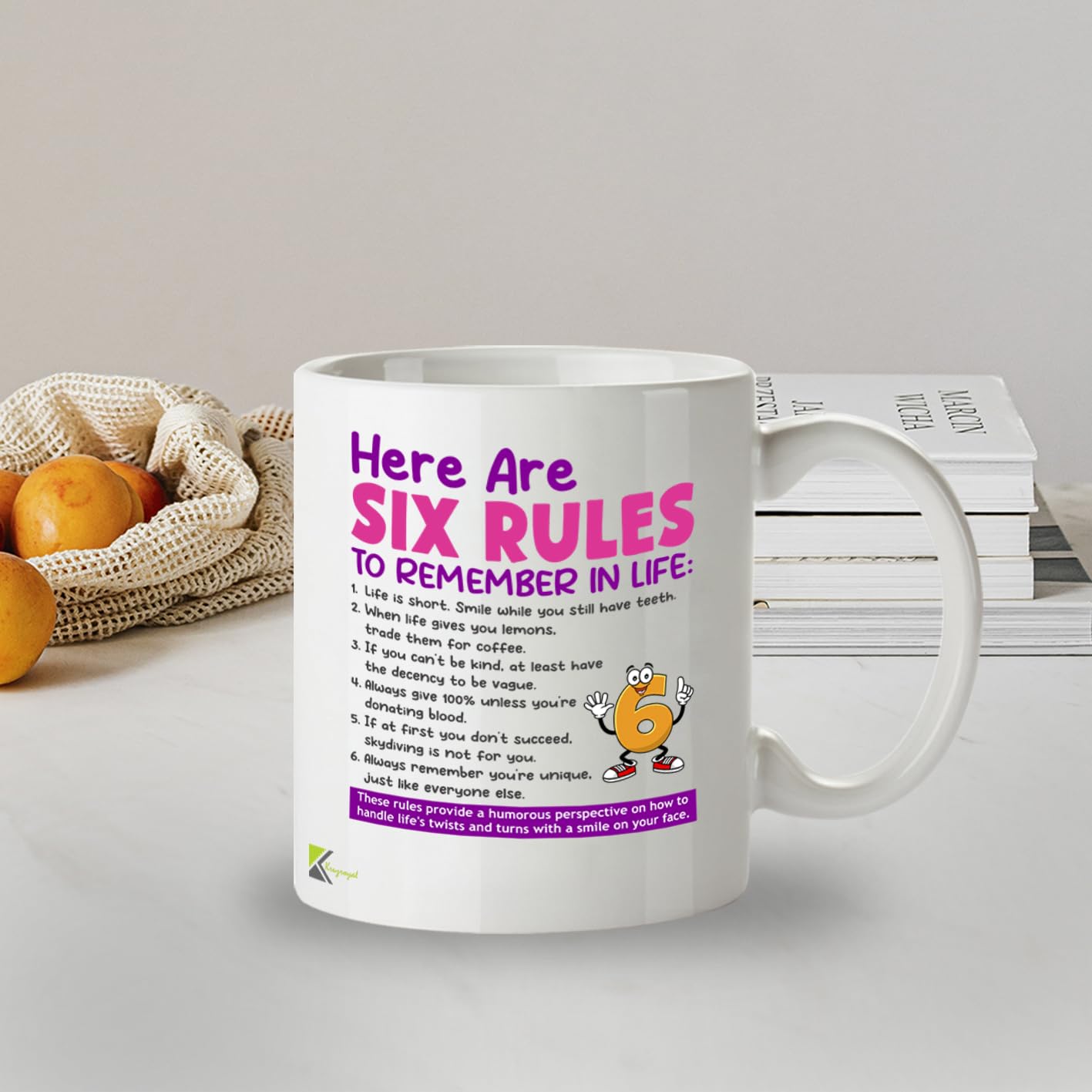 Kruzroyal Funny Novelty Mug | Six Rules to Remember in Life | Sarcastic Humour Gift for Women Men Coworker Friend | Birthday Office Present 11oz