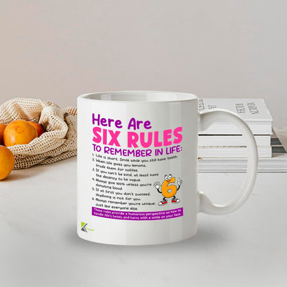 Kruzroyal Funny Novelty Mug | Six Rules to Remember in Life | Sarcastic Humour Gift for Women Men Coworker Friend | Birthday Office Present 11oz