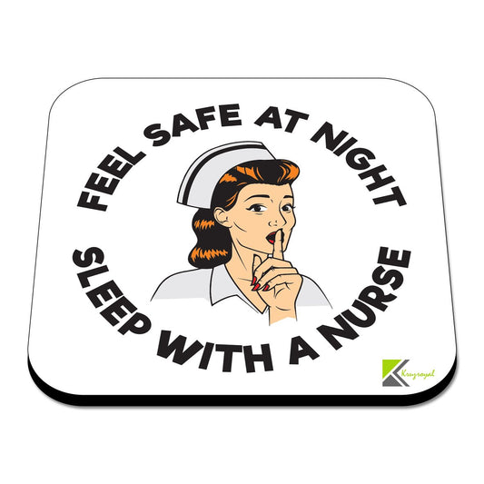 CS369 Feel Safe at Night, Sleep with a Nurse Novelty Funny Coffee Tea Drink Gift Glossy MDF Wooden Coaster