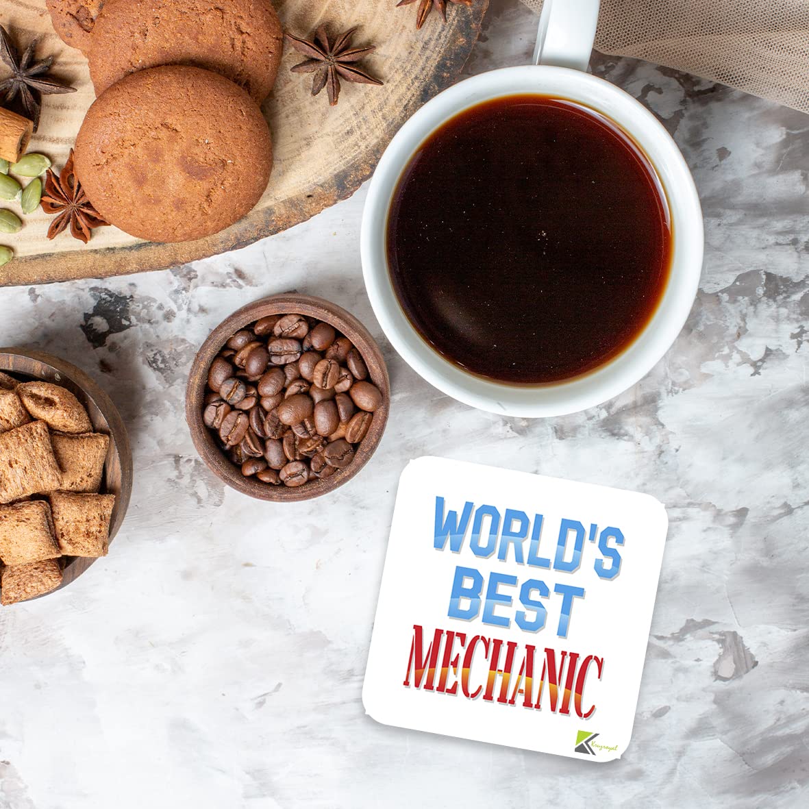 WB084 World's Best Mechanic MDF Wooden Coaster by Kruzroyal | Gift for Mechanic | Unique Novelty Present | 9cm x 9cm | Coffee Tea MDF Wooden Coaster