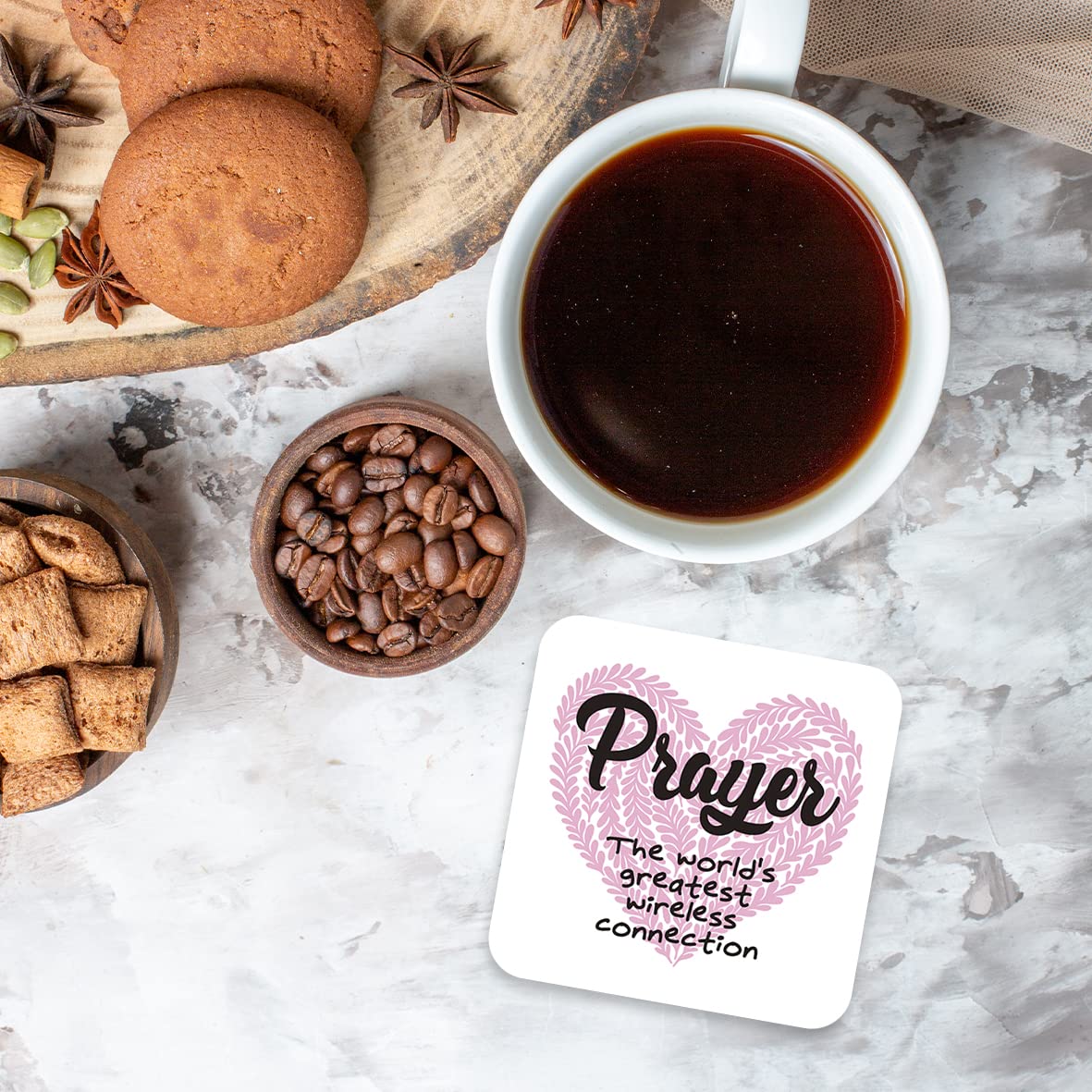 CS416 Prayer: The World's Greatest Wireless Connection Novelty Funny Coffee Tea Drink Gift Glossy MDF Wooden Coaster