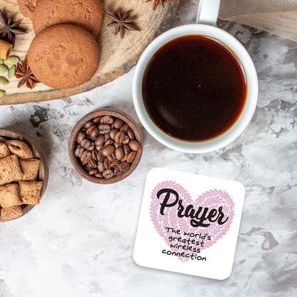 CS416 Prayer: The World's Greatest Wireless Connection Novelty Funny Coffee Tea Drink Gift Glossy MDF Wooden Coaster